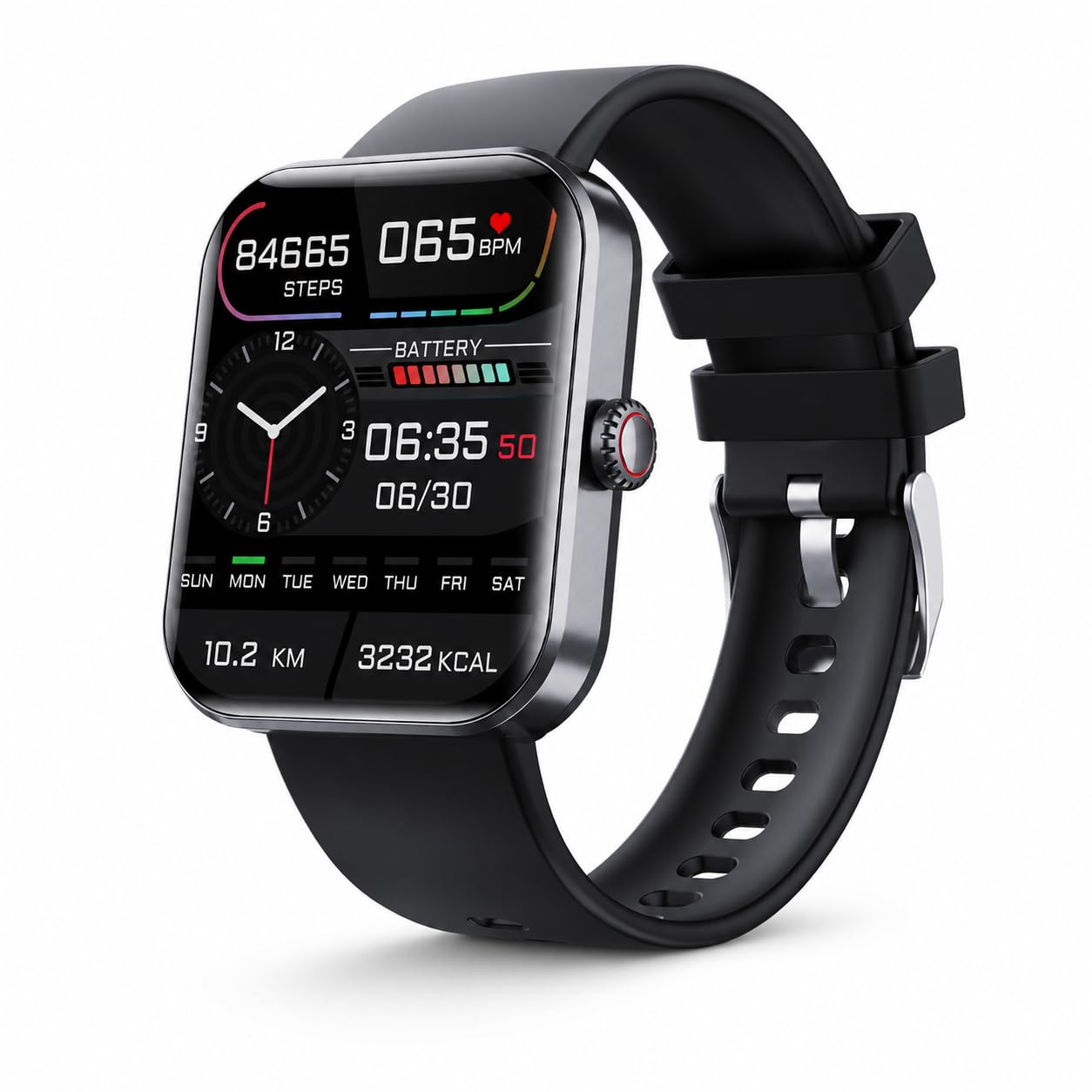 Cozey Maison GLUCOWATCH Reloj Inteligente Deportivo Monitor Salud Pasos Sueño Llamadas Bluetooth Pantalla Táctil Modos Deportivos para Uso Diario Y Actividades Al Aire Libre (Negro)