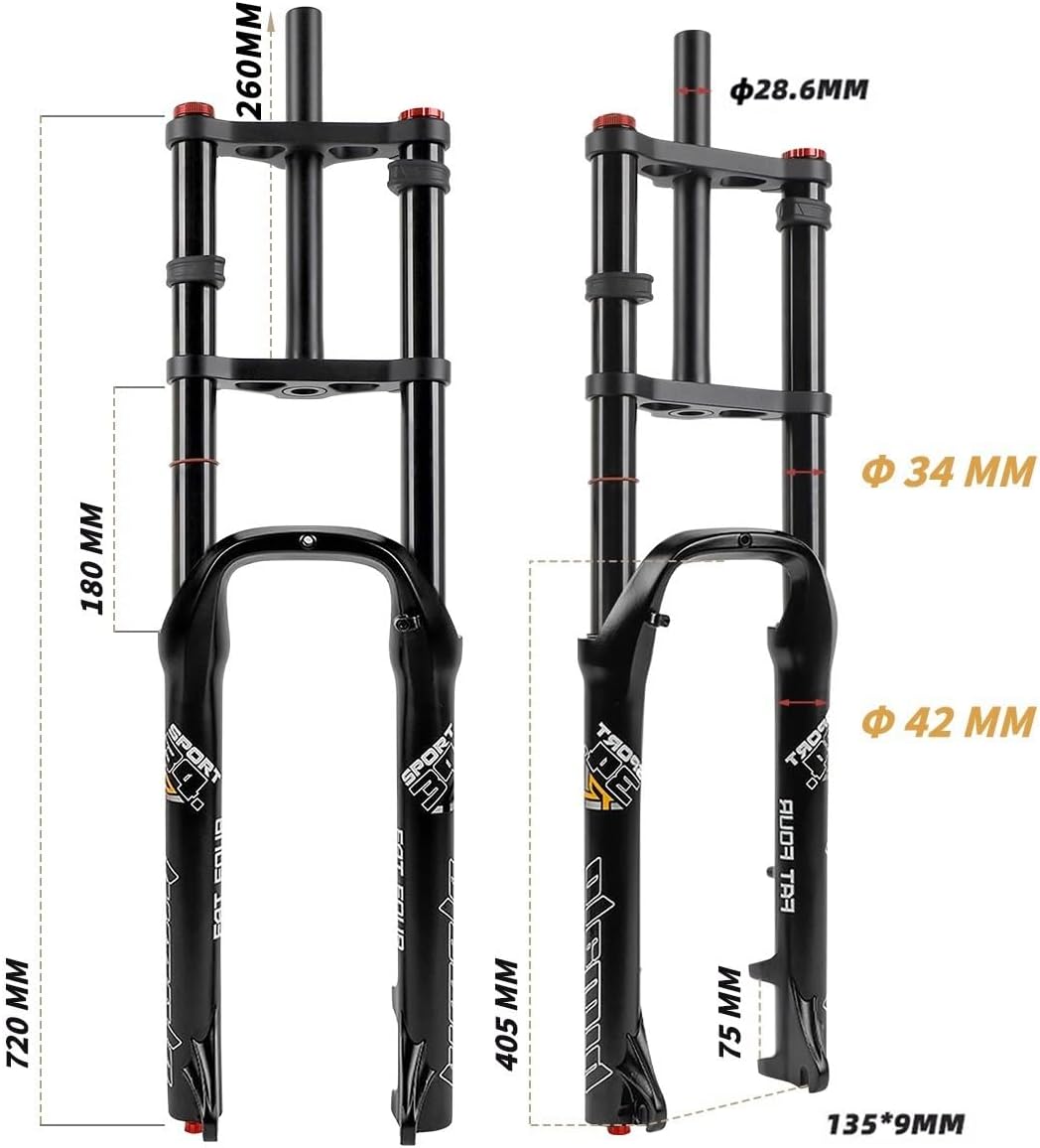 26 Inch Fat Bike Fork 4.0 Tire Disc Brake 160mm Travel E-Bike Air Suspension Fork 9 * 135mm QR 1-1/8" Straight Downhill Mountain Bike Front Fork Rebound Adjust Manual Lockout(Black)