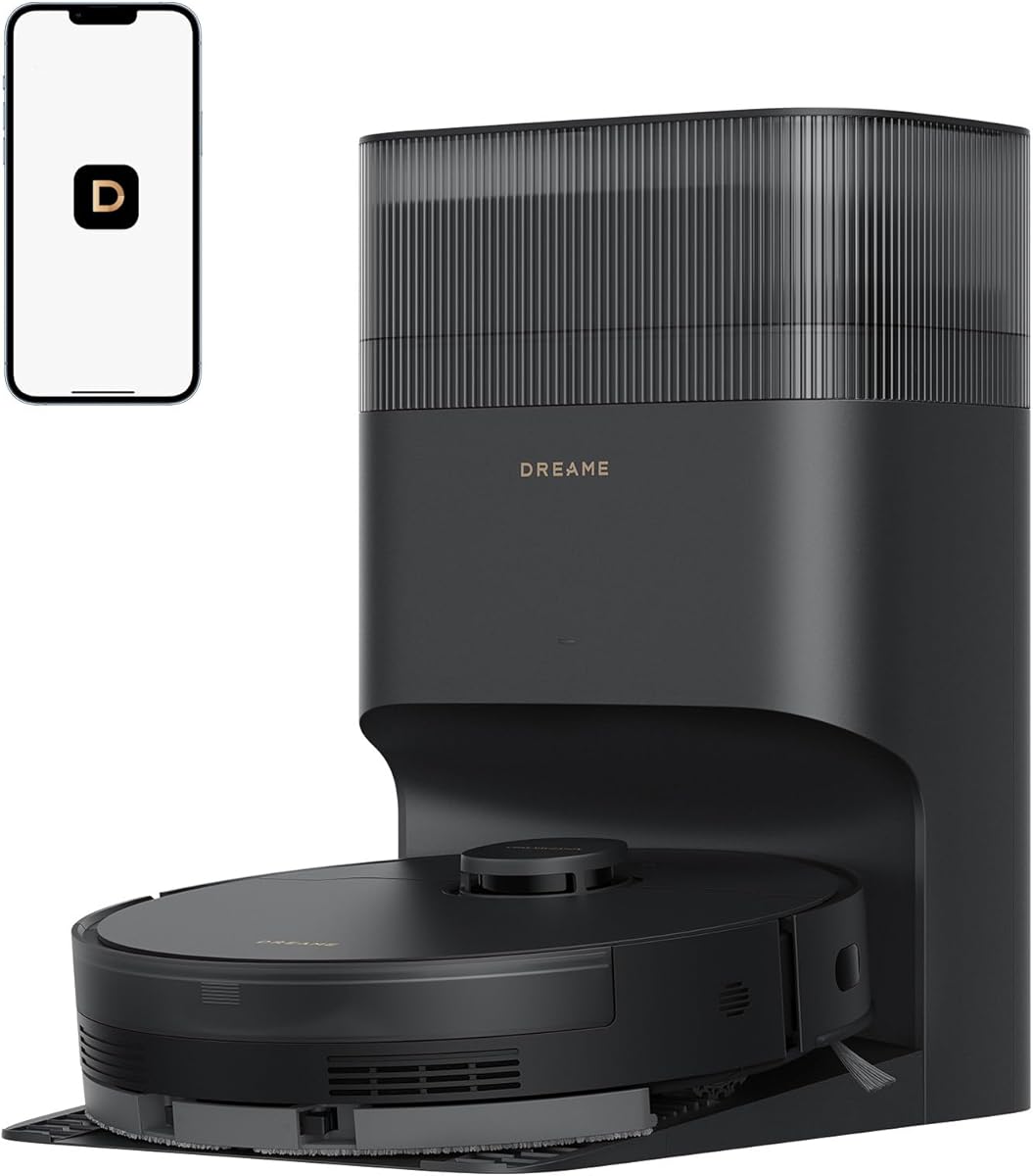 dreame D20 Plus Robot Vacuum and Mop, 13,000Pa Suction, Self-Emptying with 5L Dust Bag, DuoBrush for Pet Hair, LDS Mapping, App & Voice Control, Ideal for Hard Floors & Carpets (Black)