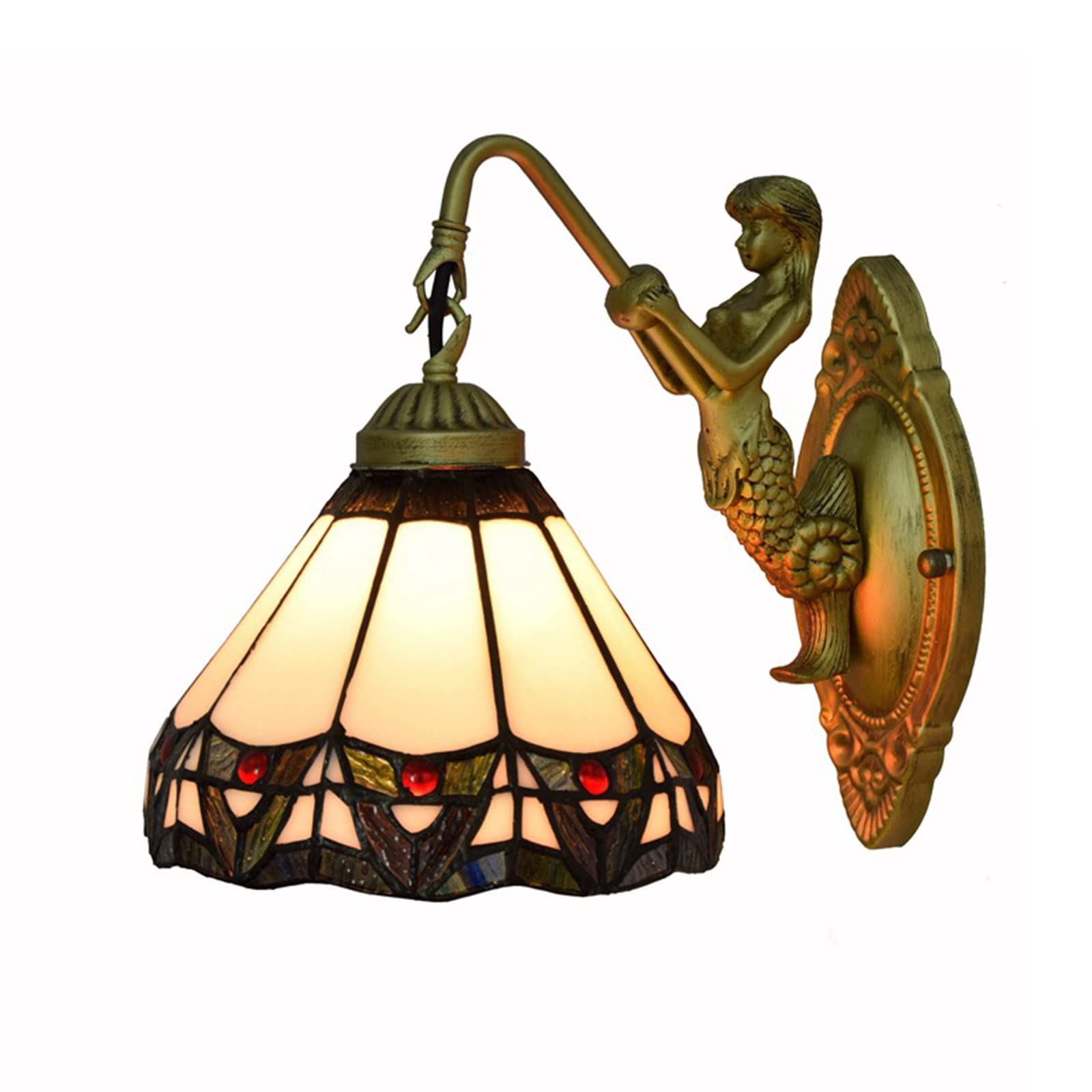 NHPJFDC Tiffany Wall Lamp 7.8Inch Stained Glass Wall Sconce Minimalistic Victorian Style Base Wall Light Fixture For Bedroom, Corridor, Living Room