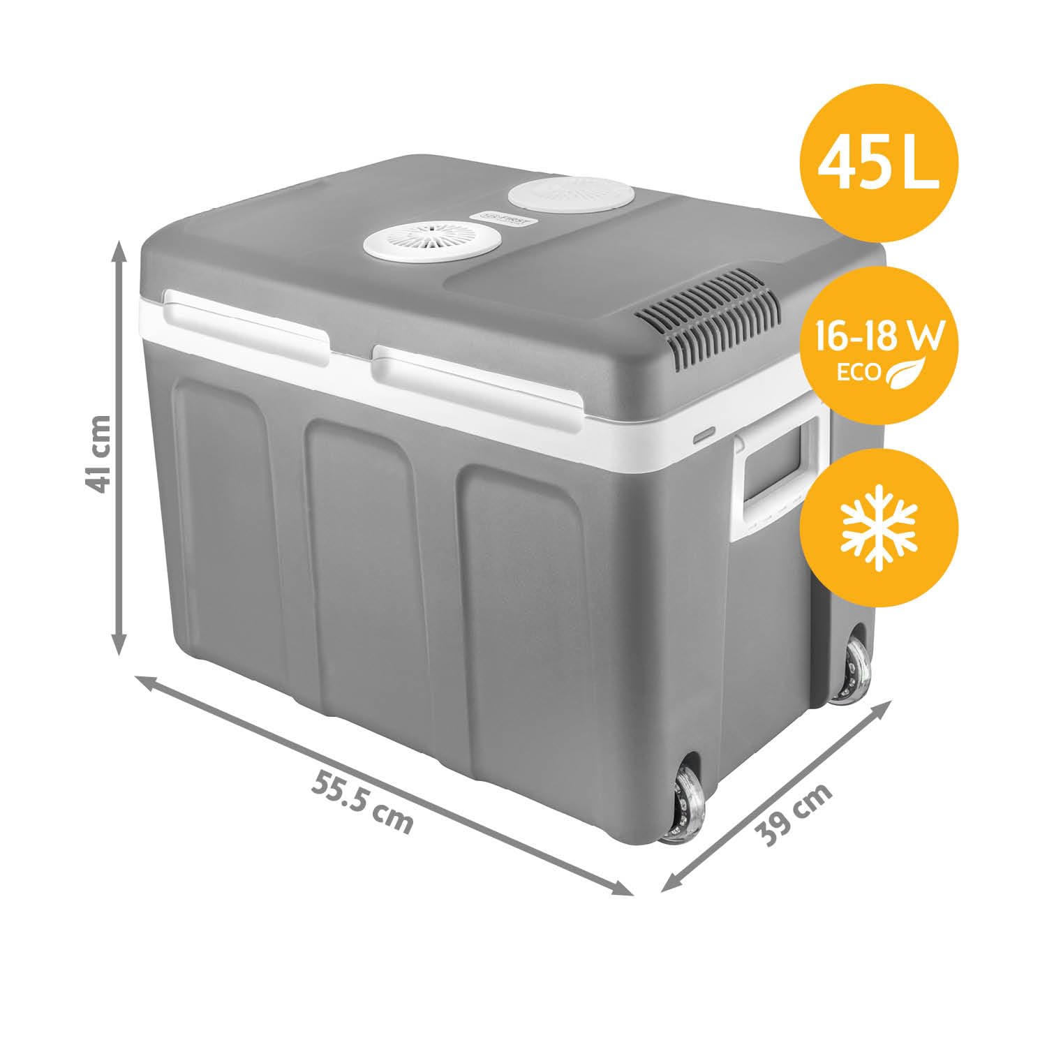 TZS First Austria - Kühlbox 45L elektrisch 12V 230V Anschluss für Auto & Steckdose - Thermoelektrische Cool Box kühlt & wärmt - Mini Kühlschrank mit Rollen - Für Camping, Festivals, Reisen - Grau
