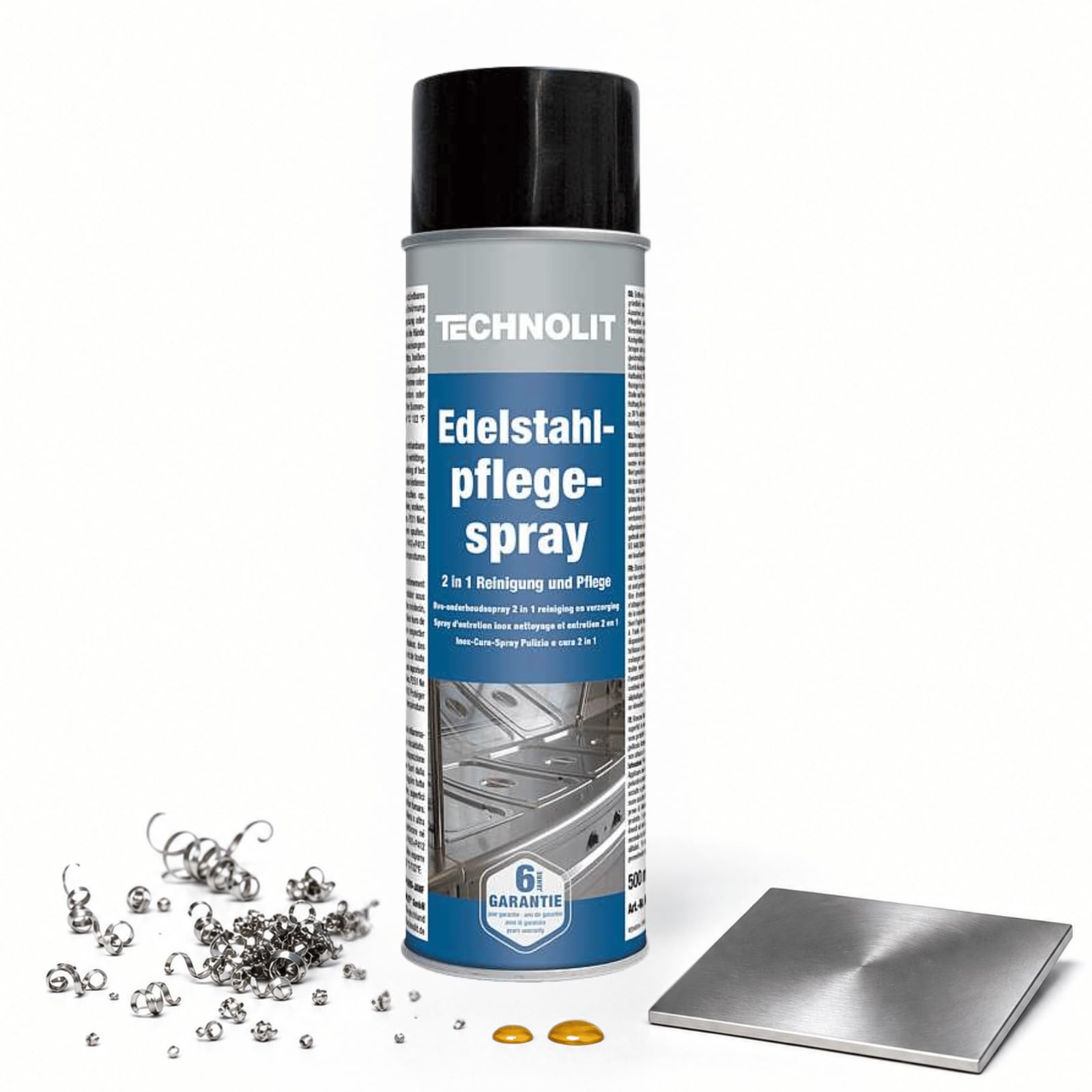 TECHNOLIT CleanBrand Edelstahlpflege-Spray 500ml | 2-in-1 Edelstahlreiniger | Pflegemittel für Metallflächen | Entfernt Fett, Kalk sowie Schmutz | Antistatische Wirkung + Glanz | VA Metallreiniger