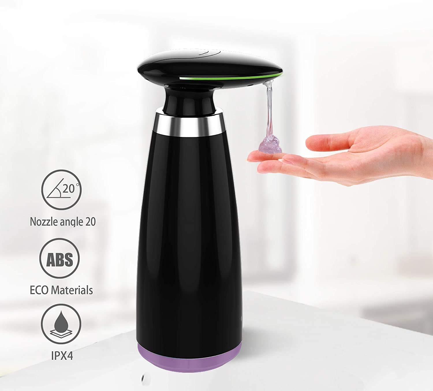 Dispenser per Sapone Liquido Automatico, distributore di Sapone Ricaricabile a Batteria, distributore di Sapone a Mano Tocco per Bagno Cucina 12oz / 350ml (Color : Black)