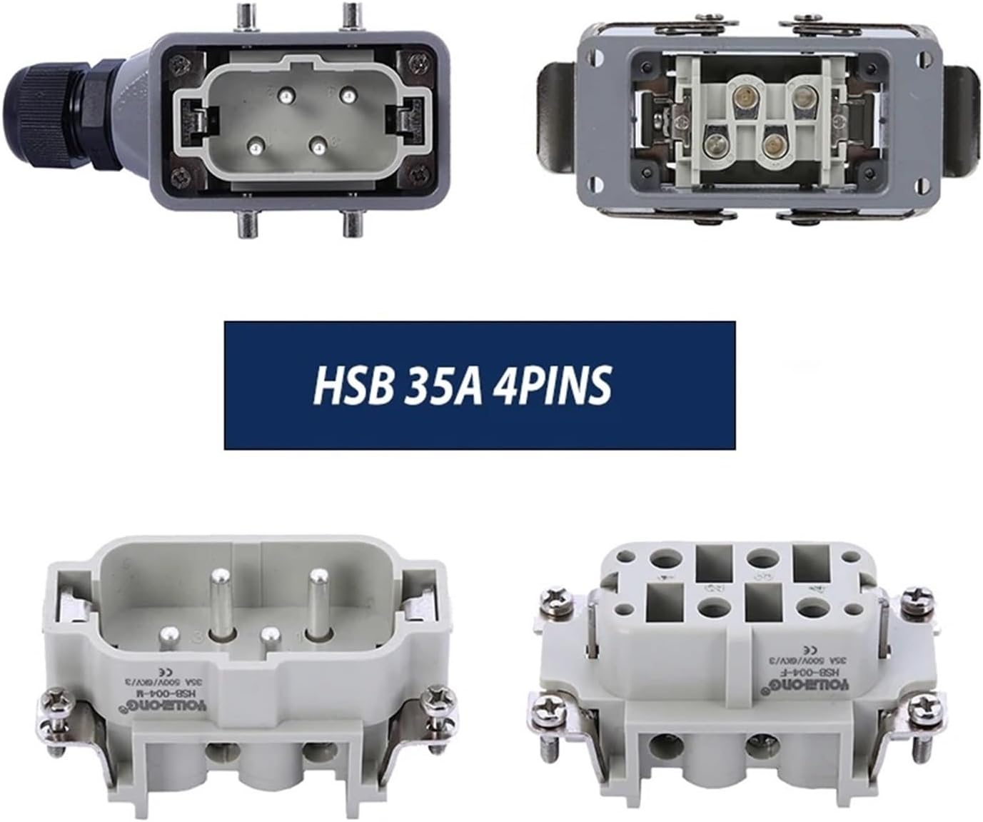 HSB ヘビーデューティーコネクタ 35A ビッグアンプ HSB-006 4芯 6芯 12芯 産業用長方形コネクタ HA HEタイプ