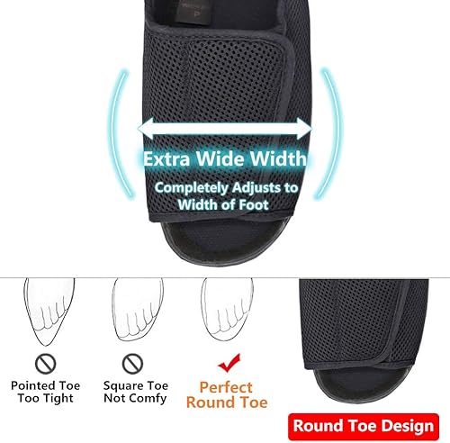 Miniatura 6 de Zapatos diabéticos para hombre con pies hinchados, con correa ajustable, cómodas sandalias ortopédicas anchas con puntera abierta, fáciles de poner