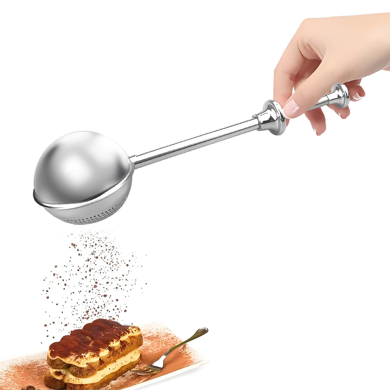 LVYKING Powdered Sugar Shaker Flour Sifter Duster, Stainless Steel Flour Dispenser Shaker, Spices and Tea Strainers Steeper Balls, Dispenser for Sugar Flour and Spices(Half Mesh)