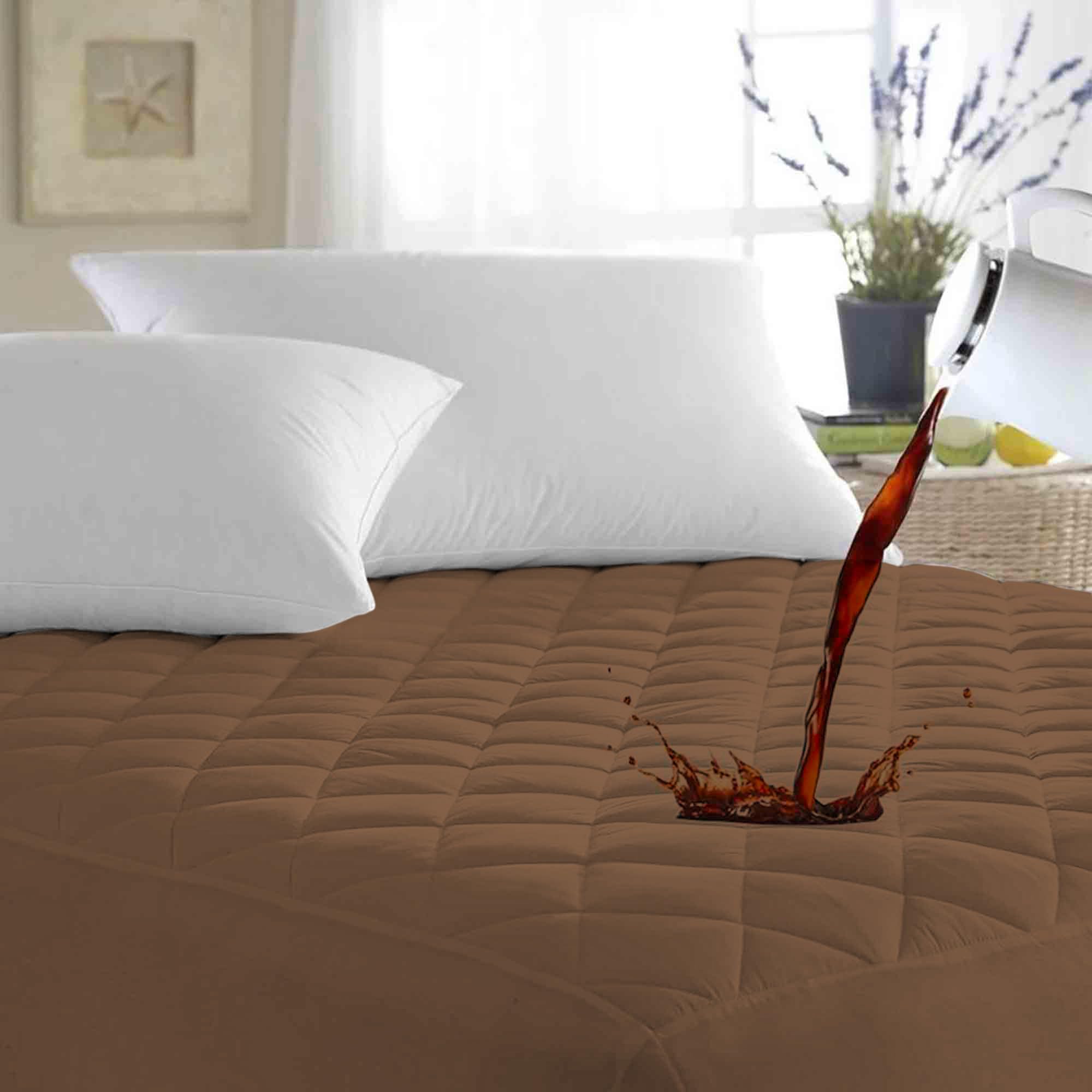 Ayka 100% Waterproof Queen Size 72x60 inch Cotton Quilted Mattress Protector Breathable Hypoallergenic Noiseless Ultra Soft Elastic Fitted Bed Protector Mattress/Bed Cover (Brown, Queen (72 * 60"))