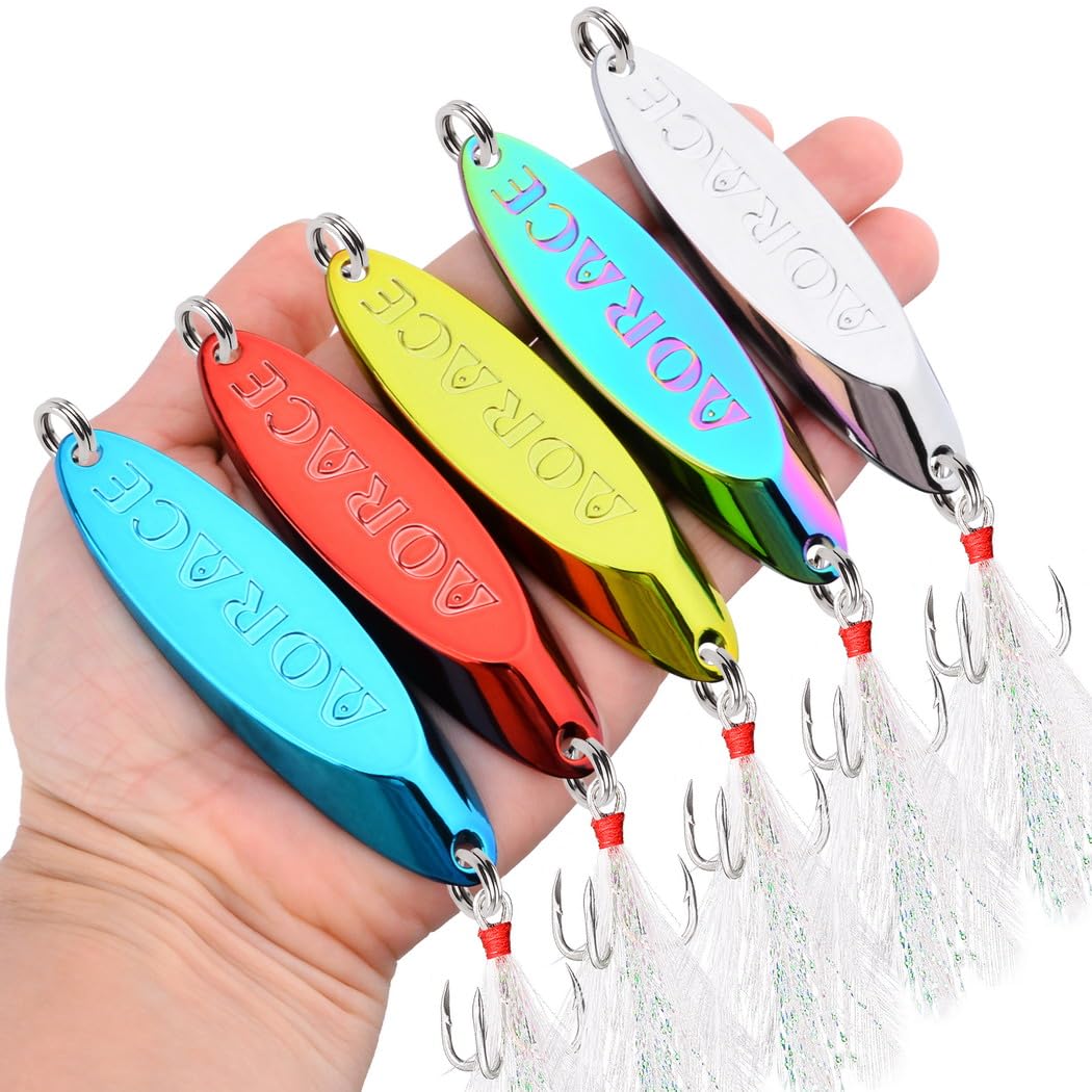 Señuelos de pesca, cucharas de metal para pesca de agua salada, señuelos de trucha agudos de metal duro, 12 tamaños, ganchos de cuchara de fundición para salmón y lubina en 3 g, 5 g, 7 g, 10 g, 14 g