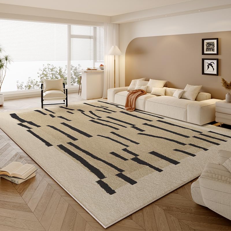 Tapis salon lavable antidérapant beige géométrique 80x160