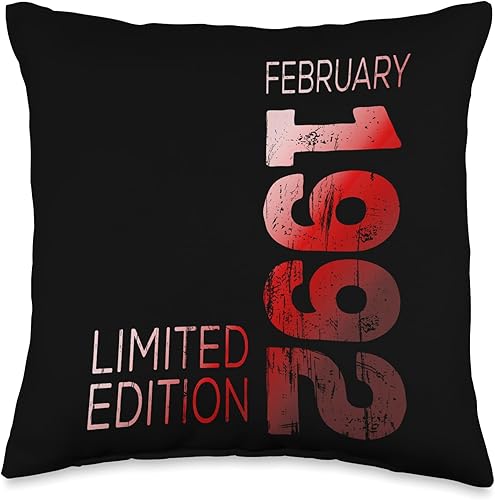 Since February Retro Vintage 1992 Limited Edition Month of February Year Retro Vintage 1992 Throw Pillow, 16x16, Multicolor