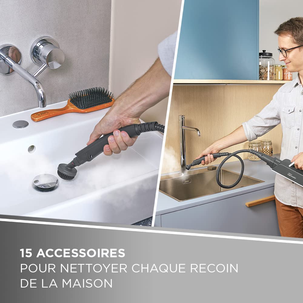 Polti Vaporetto™ SV610 Style Balai Vapeur 2-en-1 avec Nettoyeur Portable, 15 Accessoires, Chauffe Rapide 20 s, Réservoir Amovible, Filtre Anti-Calcaire, Stationnement Vertical, Gris Argent