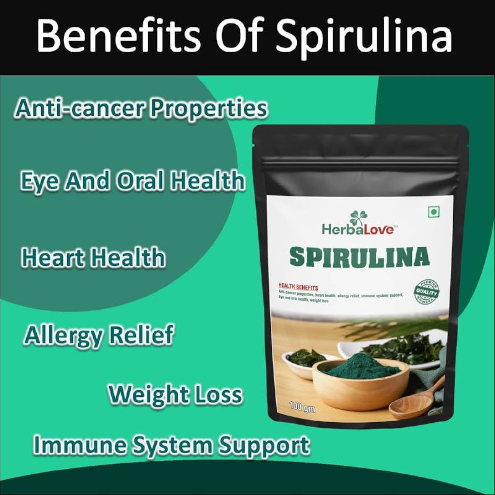 HERBALOVE 100% Spirulina Powder for Wellness