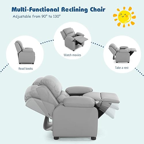 Miniatura 13 de HONEY JOY Silla reclinable para niños, silla de descanso 2 en 1 con almacenamiento para reposabrazos, reposapiés ajustable y reposacabezas, silla