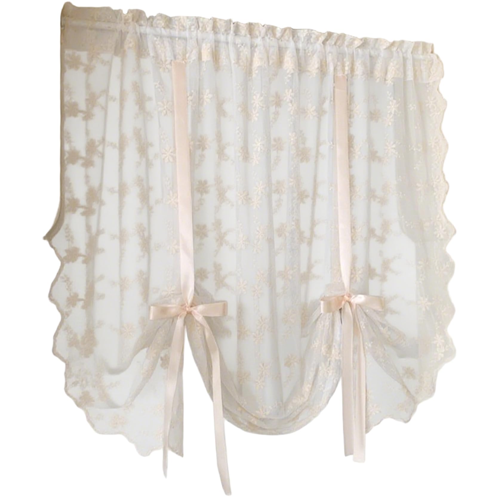 AwnsIMfreien Lace Curtains, 39x49 Inch Floral Embroidered Balloon Curtains, Rod Pocket Light Filtering Ruffled Tie up Valances for Windows, Door, Kitchen, Sheer Lace