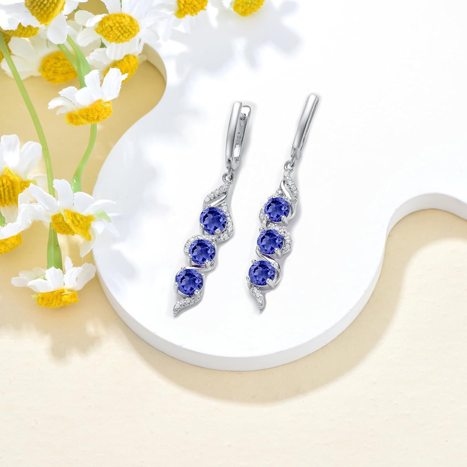 5mm Round Cut Gemstone Leverback Earrings 925 Sterling Silver 3 Birthstones Dangle Earrings Jewelry Gifts for Anniversary Women Gifts (Gift Box) - Image 2