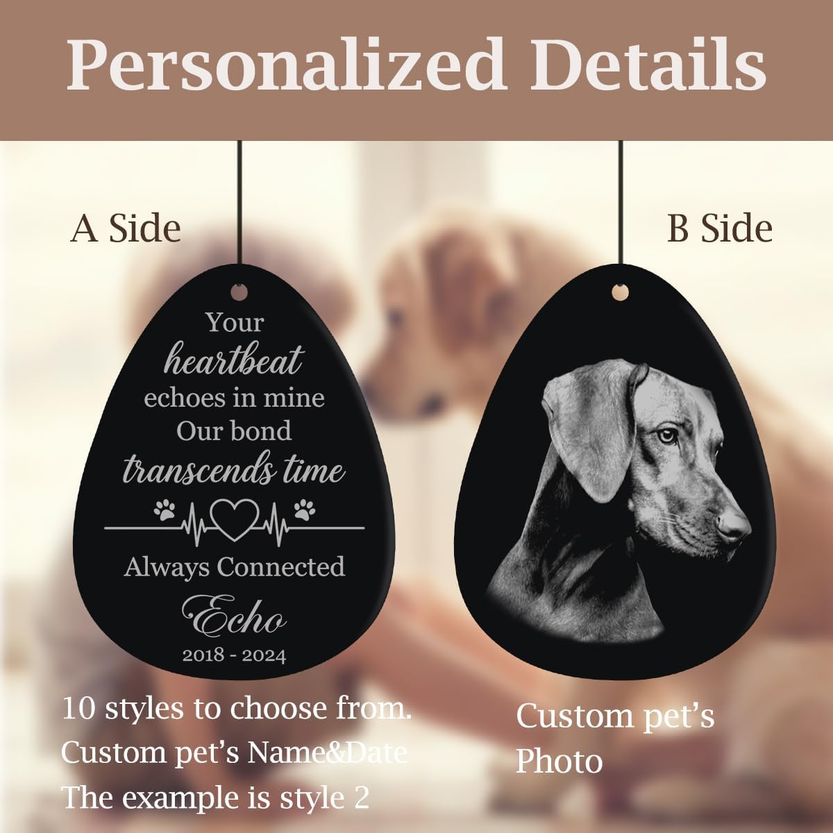 Personalized Pet Memorial Wind Chimes for Outside – Custom Sympathy Gift for Loss of Dog Cat Horse Bird- Laser Engraved with Your Pet's Photo & Name – in Loving Memory – Outdoor Garden Decor
