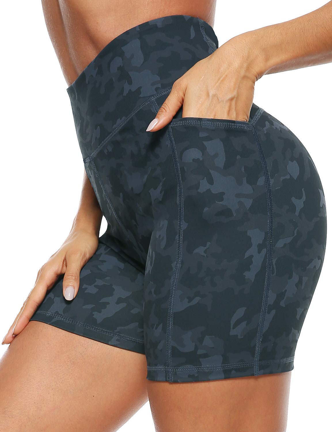 JOYSPELS Women's High Waisted Yoga Shorts - Tummy Control, Sports Running Shorts with Pockets for Gym, Cycling, Yoga, Running, Daily Leisure