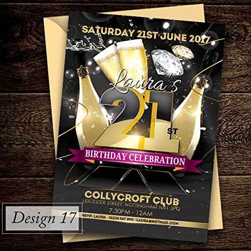 50 Personalised Birthday Invitations/Party Invites Choose from 39 Stunning Designs • 18th 21st 30th 40th 50th - Any Age. Customise All Wording and Colours | Design 17