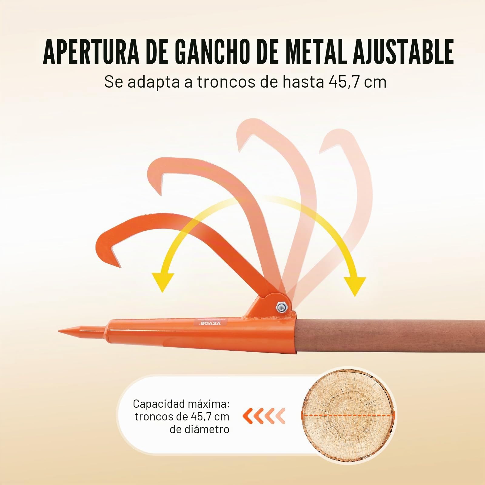 VEVOR Elevador de Troncos con Mango de Madera Recubierto de Goma de 1180mm Gato para Troncos de Diámetro de hasta 18" Gancho para Troncos Resistente a la Oxidación para Rodar, Elevar y Girar Troncos