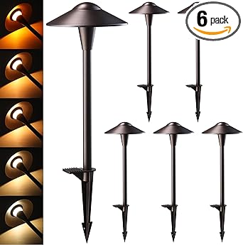 LEONLITE Update 5CCT Low Voltage Pathway Lights, LED Landscape Path Lights, 1800/2700/3000/4000/5000K, Saucer Head, 12-24V AC/DC, IP65 Outdoor Walkway Light, Oil Rubbed Bronze Aluminum, Pack of 6