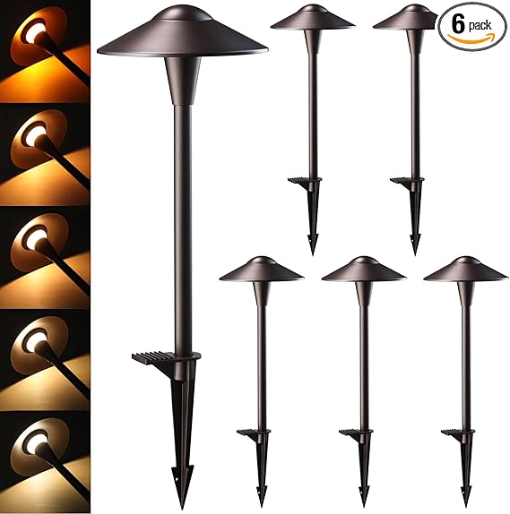 LEONLITE Update 5CCT Low Voltage Pathway Lights, LED Landscape Path Lights, 1800/2700/3000/4000/5000K, Saucer Head, 12-24V AC/DC, IP65 Outdoor Walkway Light, Oil Rubbed Bronze Aluminum, Pack of 6