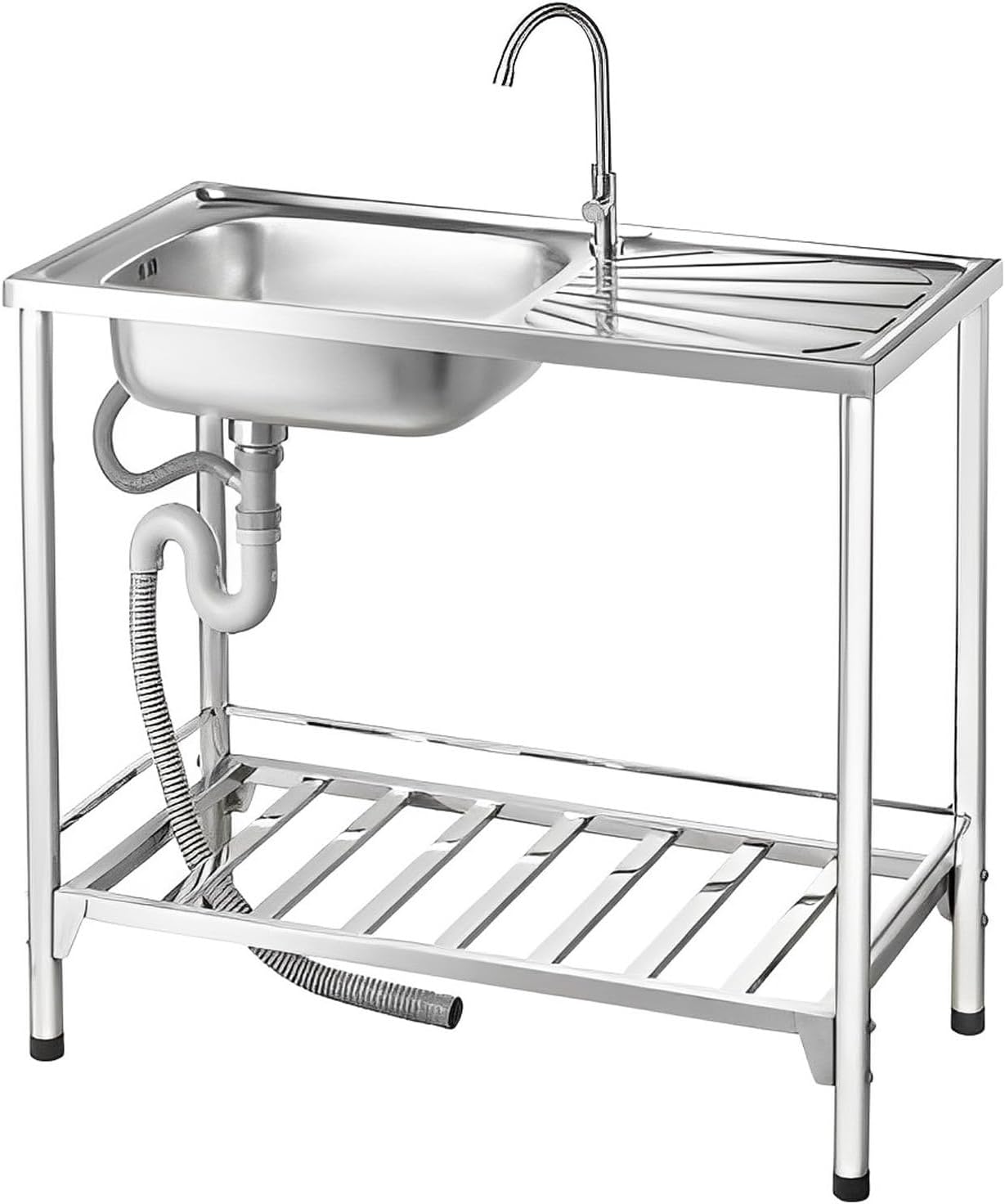 Free Standing Kitchen Sink, Stainless Steel Single Bowl Utility Sink