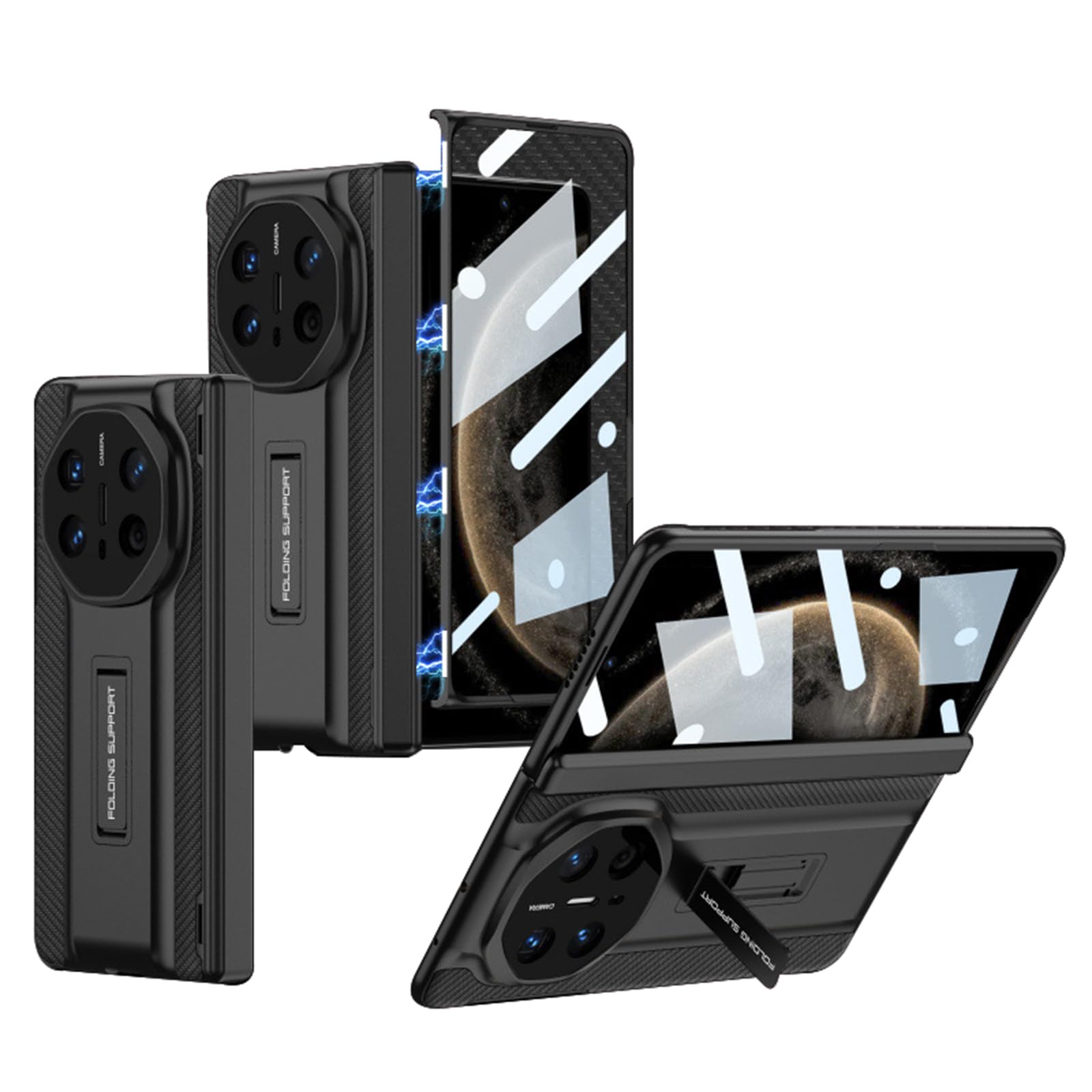 Ultra cienkie etui do HUAWEI Mate X6, etui z teksturą włókna węglowego z ukrytą podpórką, ochrona przed wstrząsami, etui biznesowe, czarne, Mate X6