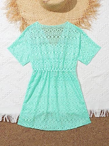 Image of SHENHE Girl's Chiffon V Neck Short Sleeve Drawstring Beach Dress Cover Up Kimono