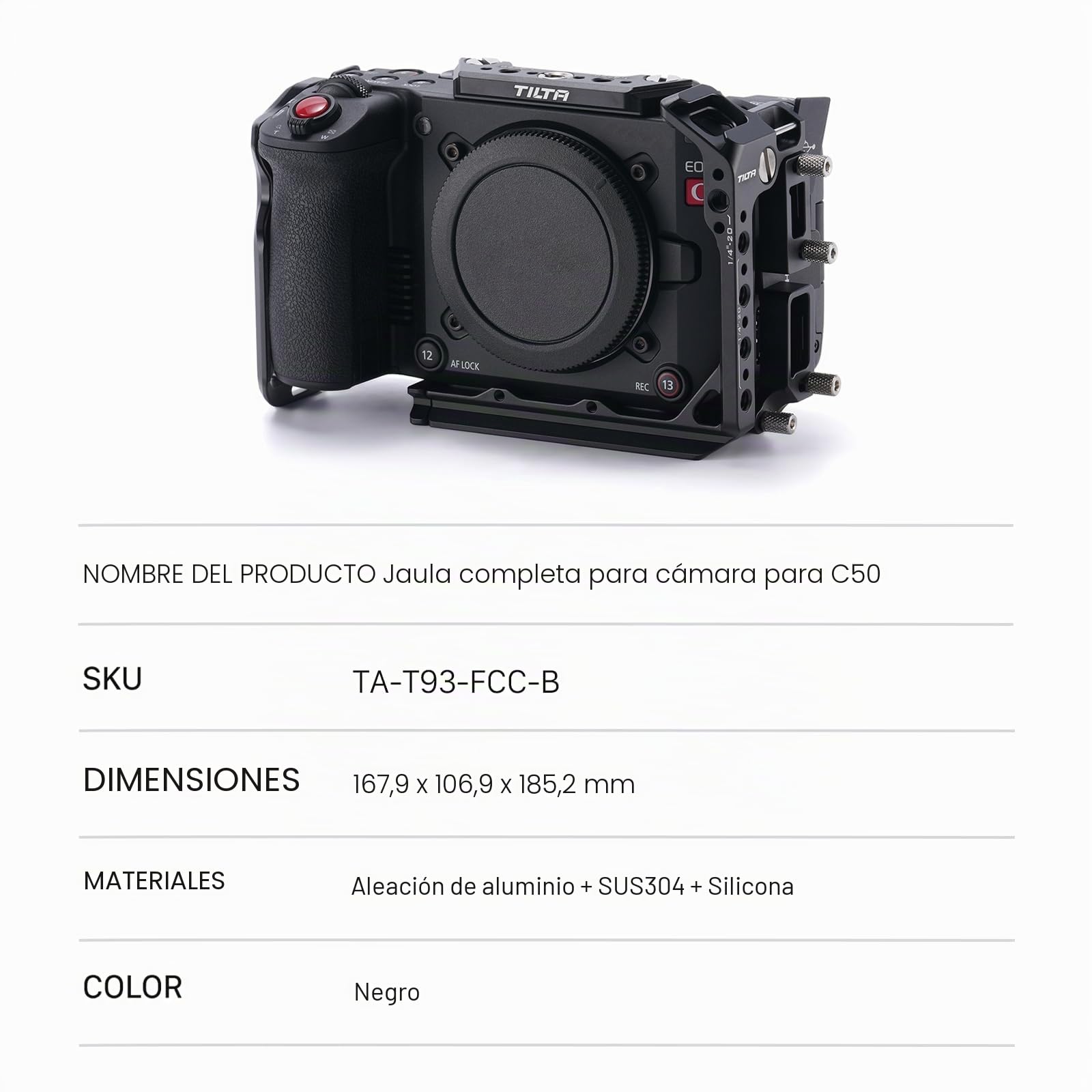 Tilta Jaula C50, Jaula Completa para Cámara Compatible con C50 con Abrazaderas para Cables - Negro TA-T93-FCC-B