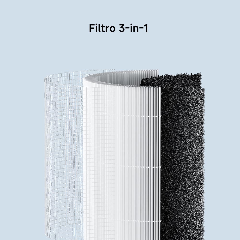 Xiaomi Smart Air Purifier Compact, Rimozione degli Allergeni, Doppio Utilizzo, da Tavolo e Pavimento, Regolazione automatica della Velocità di Purificazione, Basso consumo energetico, Filtro 3-in-1