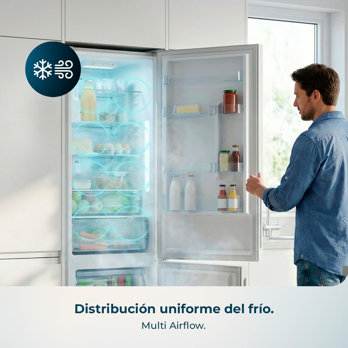 Cecotec Frigorífico Combi 356L Total NoFrost Bolero CoolMarket Combi 356i Inox D. Alto 200cm, Ancho 59,5cm, Fast Freezing, FreshnessFlex HUB, HumidityFlex HUB, Luz LED y Display Interior