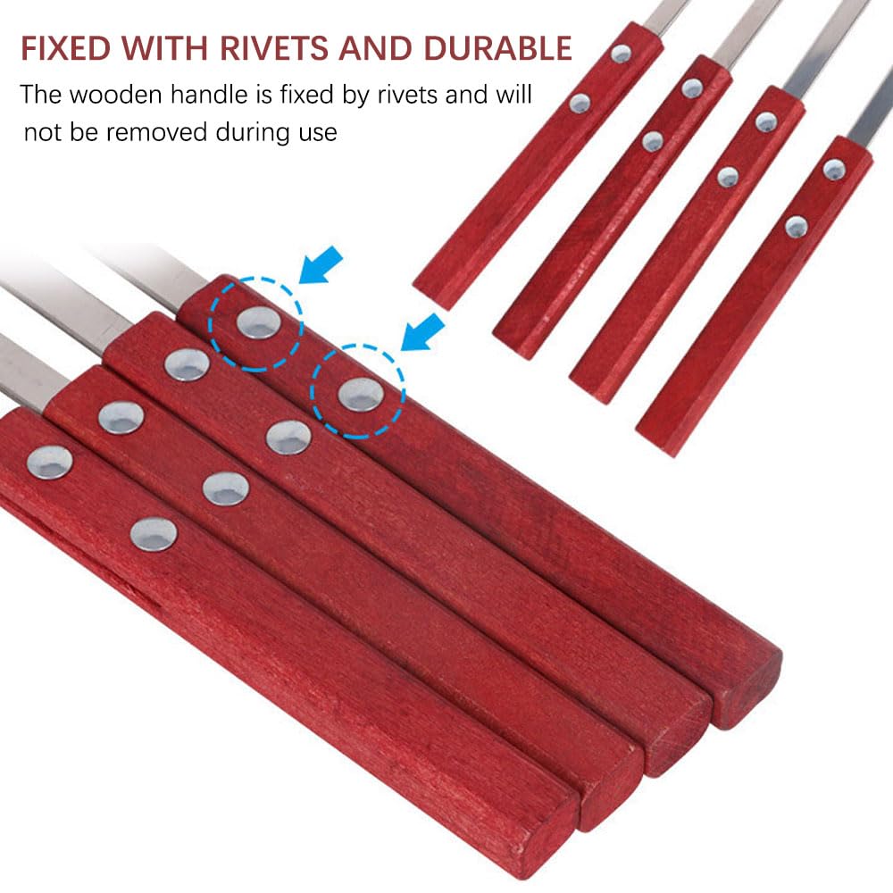 Jadin 8 PCS Spiedini Acciaio Inossidabile, Kebab Piatto da 42 cm, Kebab con Manico in Legno Resistente al Calore, Spiedini per Barbecue Riutilizzabili, Accessori per Griglia con Borsa, Kebab Multiuso