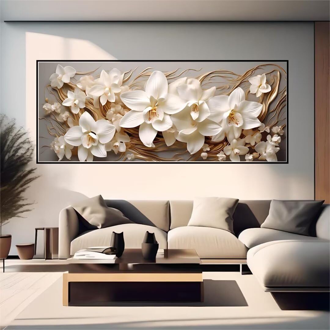 5D Diamond Painting fiore, Pittura Diamante Fai da Te per Adulti, orchidea Diamond Painting Kit Completo per Principianti e Bambini, Kit Diamond Painting Paesaggi per Decorazioni Casa 100x40cm q-9