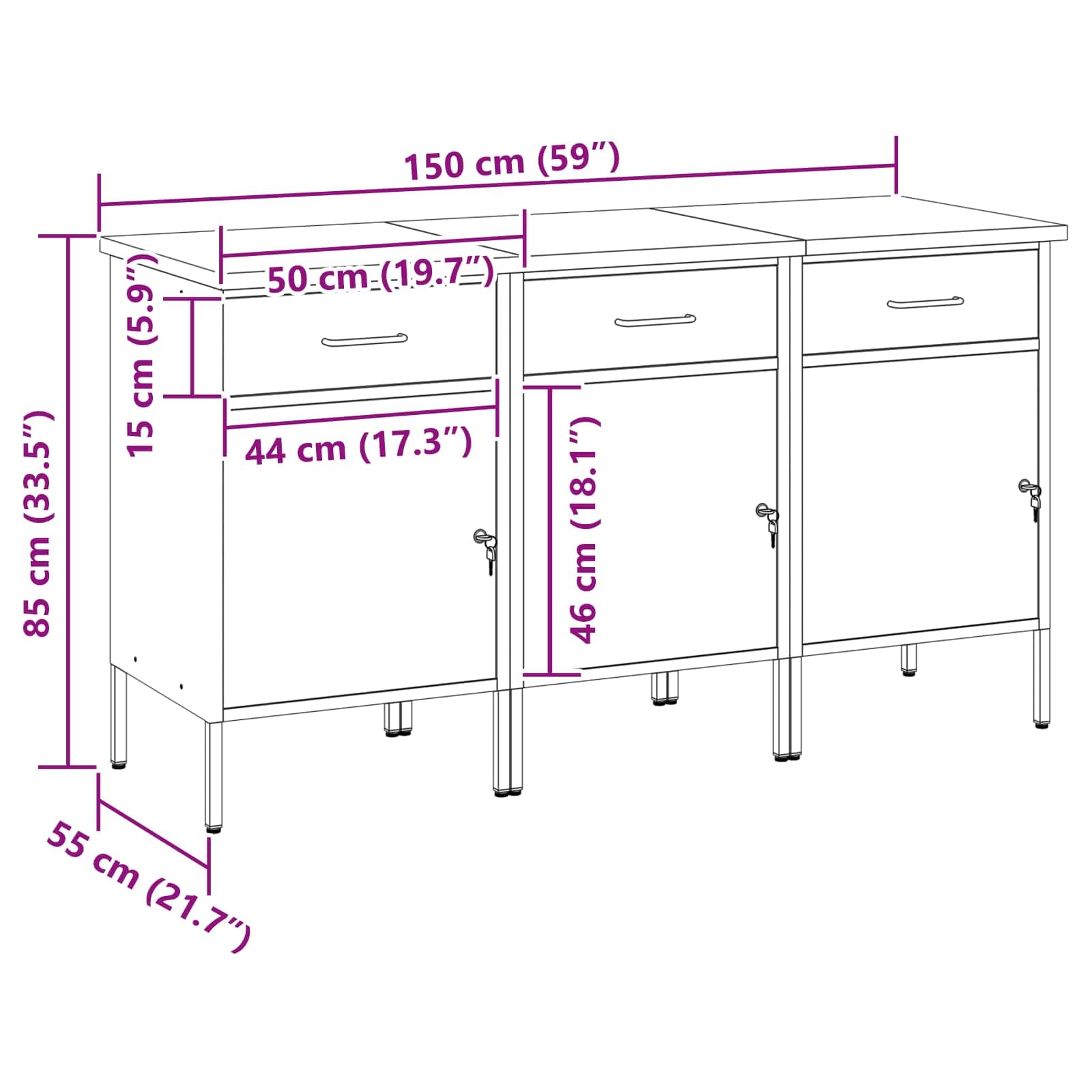 Banco da lavoro con cassetti in legno e acciaio, 150 x 55 x 85 cm, rosso e grigio, con armadietto porta attrezzi e pannello forato, sistema di organizzazione versatile per officina, garage e