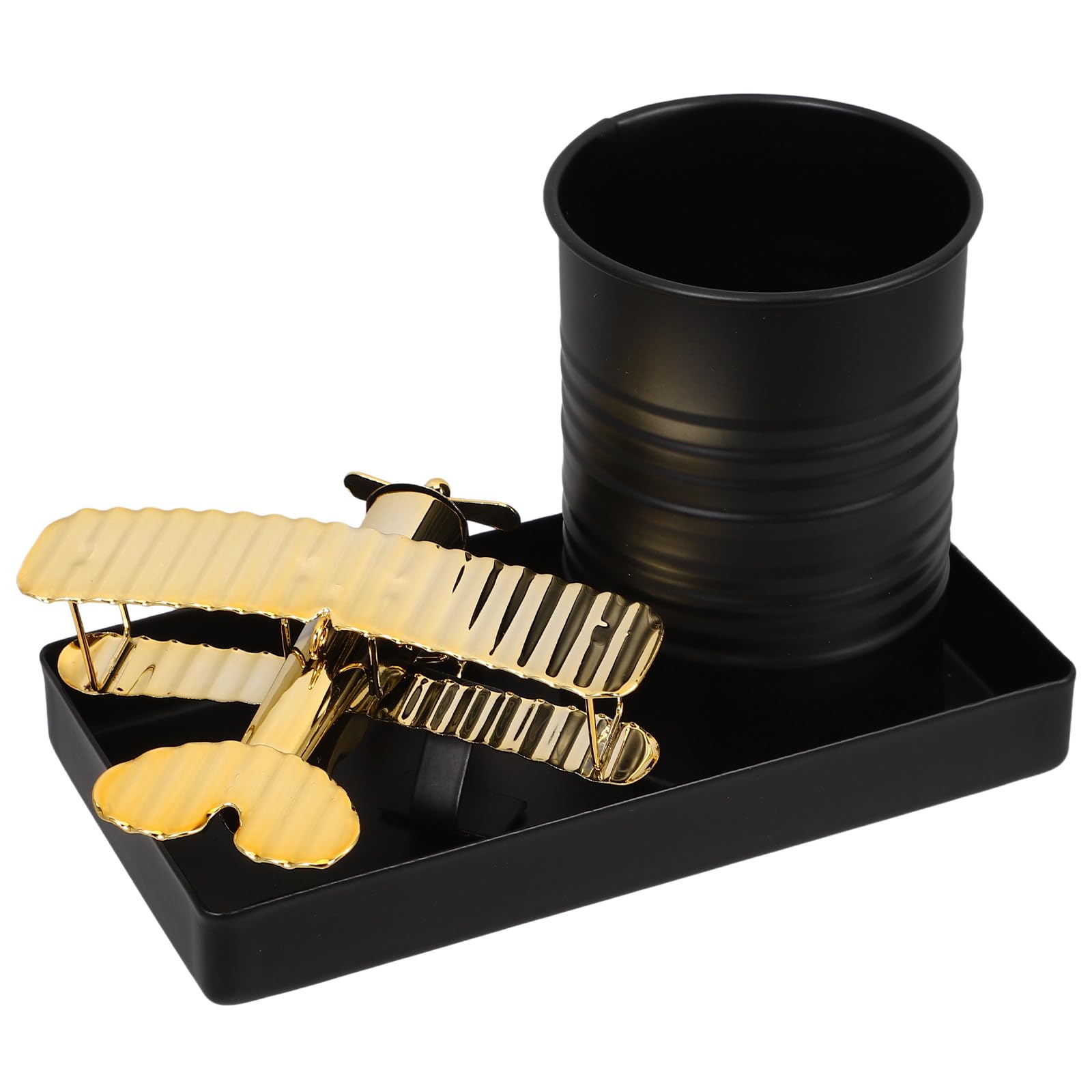 SHERCHPRY Portapenne Organizzatore Compatto e Facile da Pulire Design Retrò Aereo in Ferro Oro da Scrivania per Ufficio e Studio