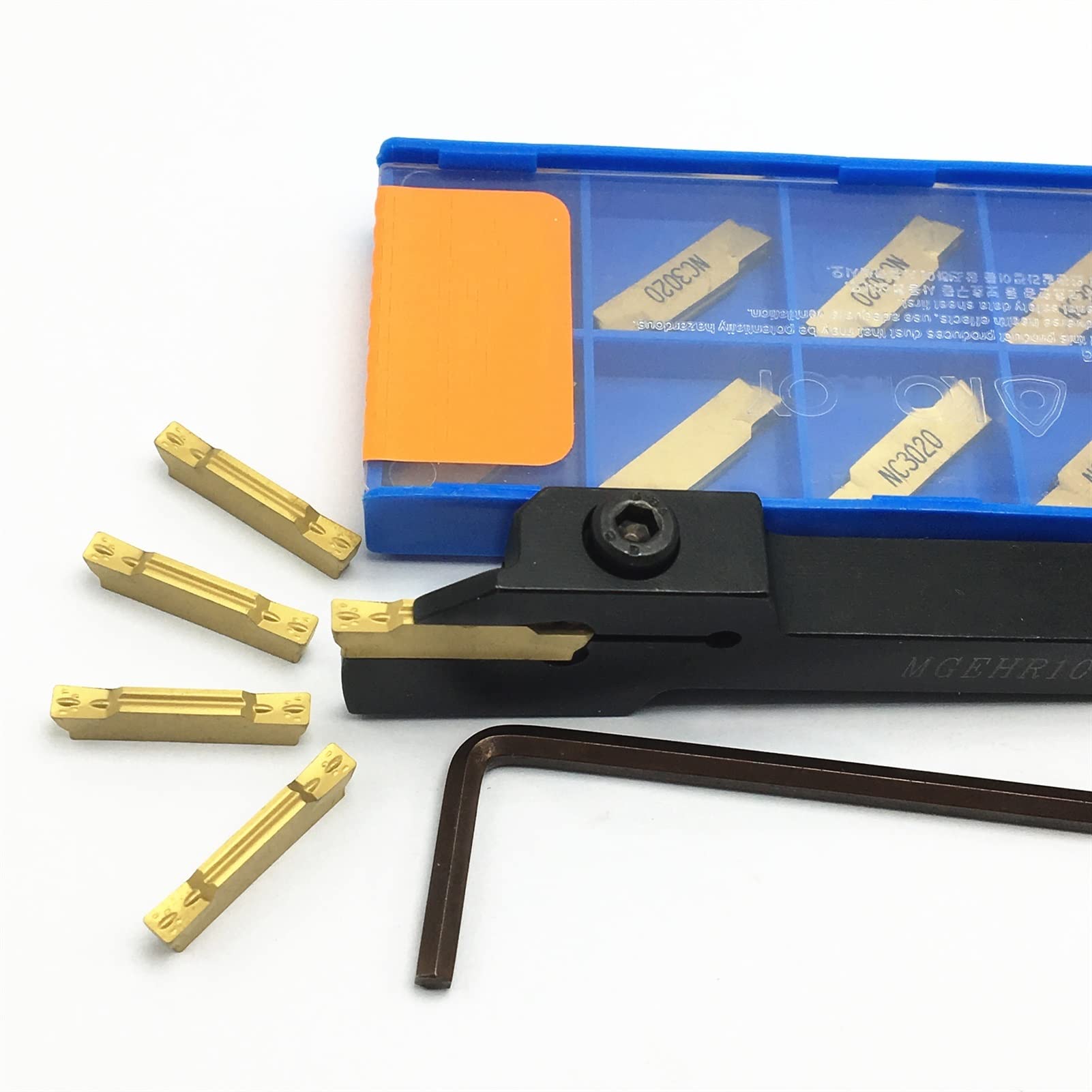 Cuchillas de torneado CNC, 1 soporte for herramientas de ranurado externo + 10 herramientas de separación de torneado de insertos de carburo(Mgehr10103,MGMN300 PC9030)