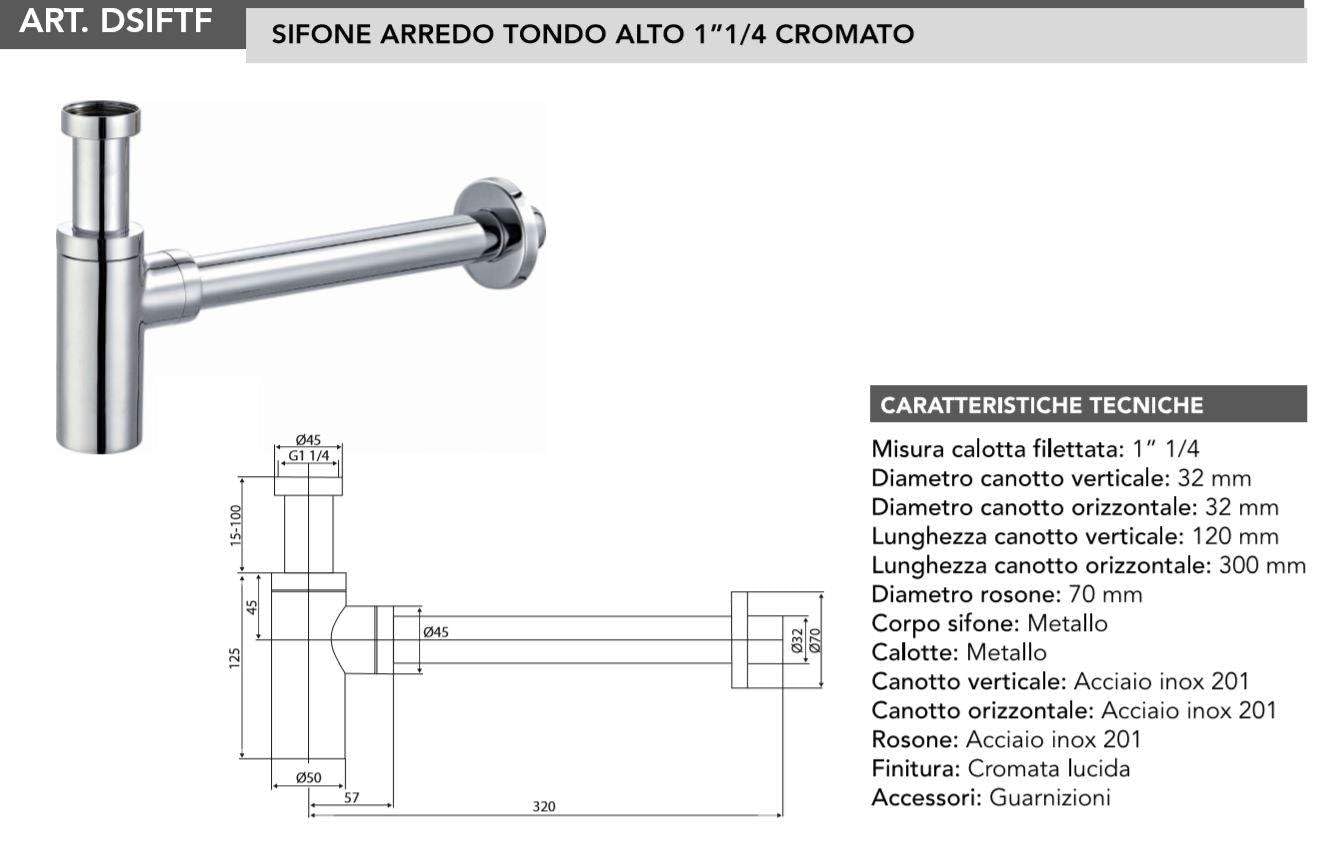 Kit sifone e piletta di scarico con troppo pieno, ottone - Tecom