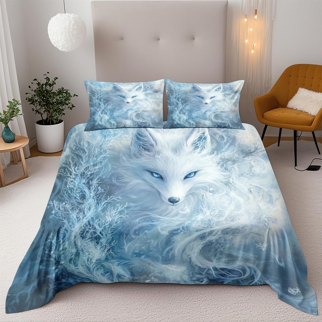 Housse de couette renard arctique à fermeture éclair pour en finir avec la couette qui glisse