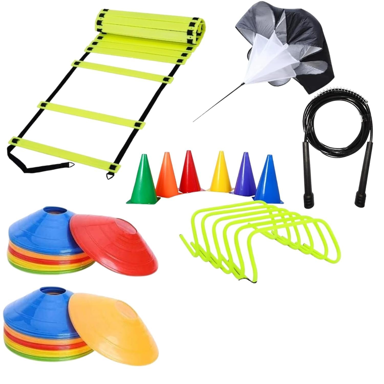 Craze Kick Sports Complete Agility Training Kit: 4m Ladder, 20 Saucers, 6 Cones (6"), 6 Hurdles (60cm), Speed Chute, Carry Bag - All-in-One Solution-image-4