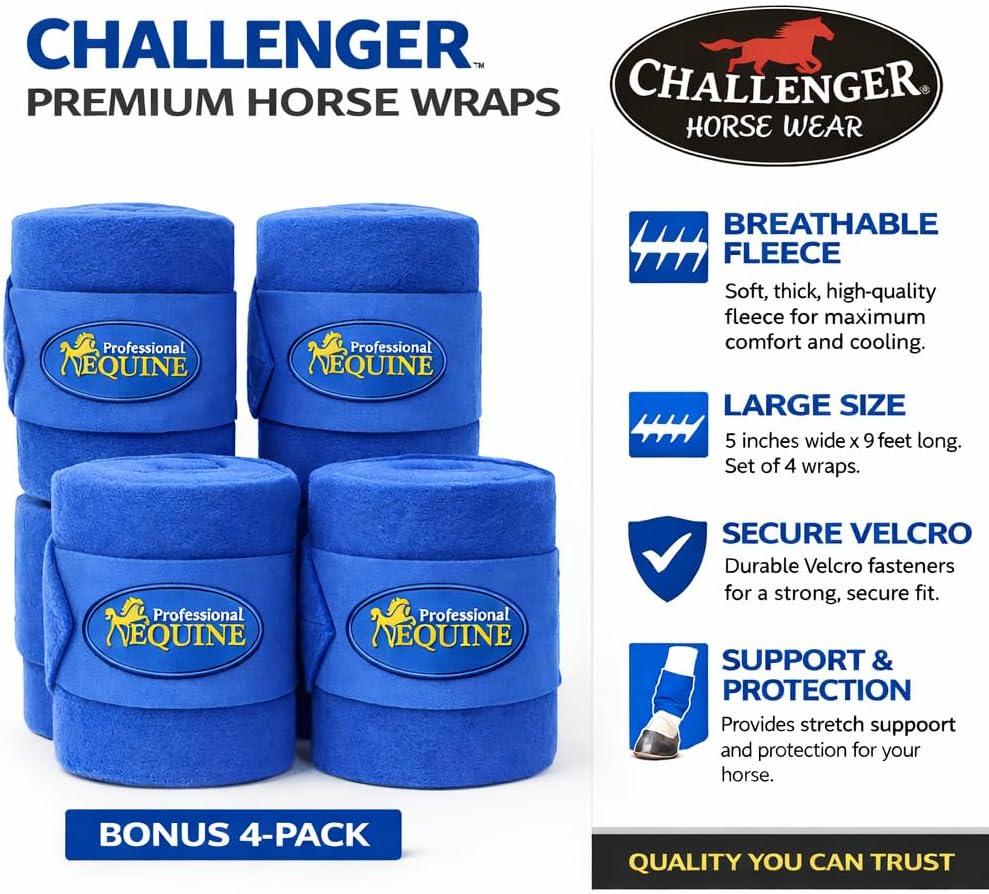 CHALLENGER Horse Tack Grooming Leg Polo Wrap Set of 4 Soft Fleece Blue Equine Care 95R12