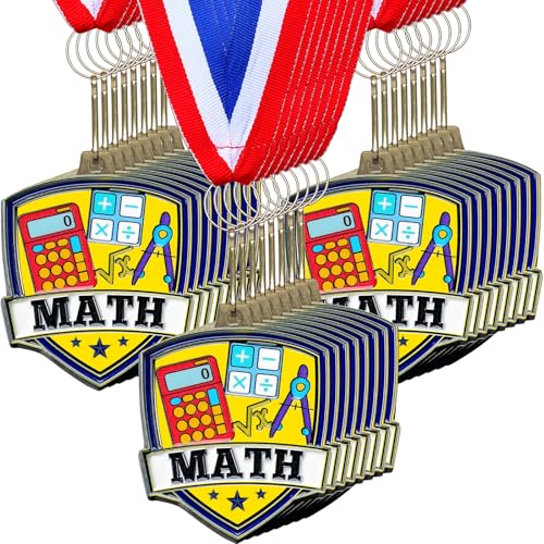 Yaomiao 10/20 Pcs 2.4'' Award Medals Bulk Gold Winner Team Participation Medals for Kids Shield Metal Trophy for Student Adults Award Prize Graduation Competitions Gift(20 Pcs,Math)