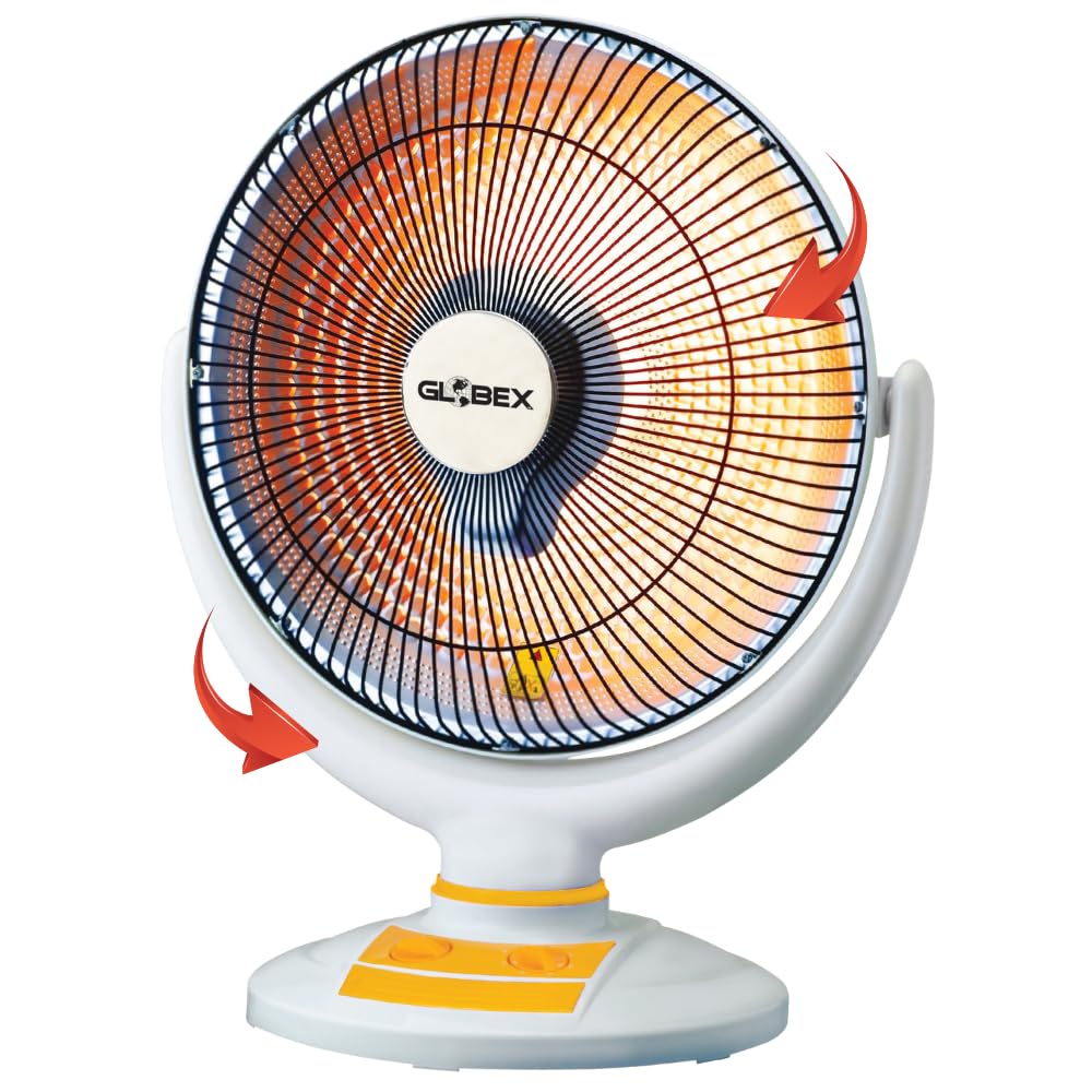 GLOBEX Stufa Alogena Apollo, Stufa a Parabola Elettrica Oscillante 1.000W, Diametro Parabola 46cm, 2 Livelli di Potenza, Tasto di Sicurezza Anti Ribaltamento, Timer Silenzioso 60 min