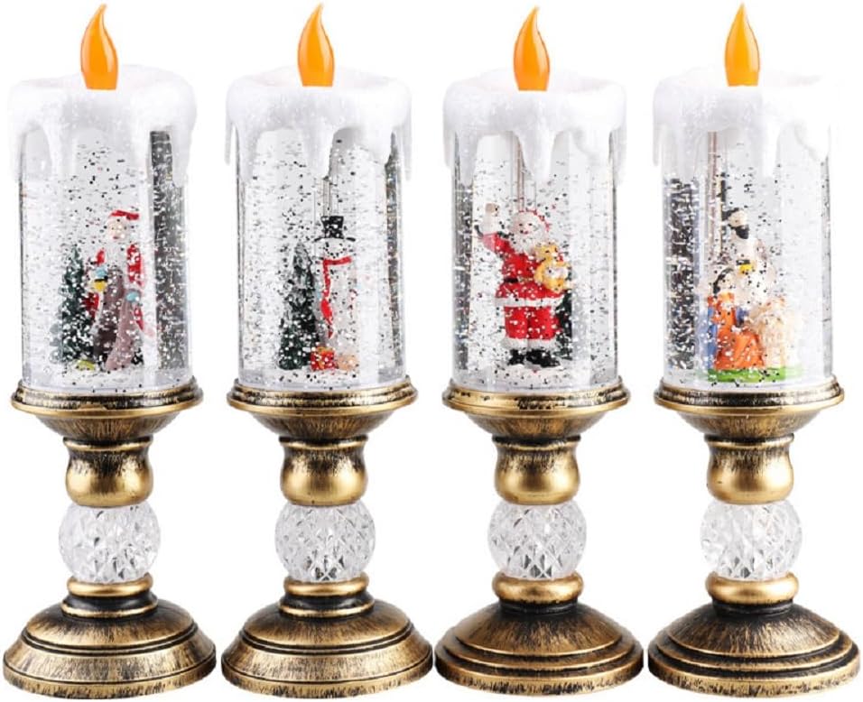 YESU Christmas Candle Lantern, Battery Operated Glittering Snow Santa Claus Lantern for Home Decor and Gift Decoration