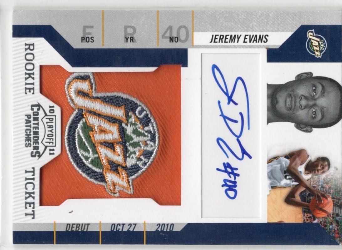 Jeffrey Evans Autographed Contenders Patches Rookie Ticket Rookie Card Collectible Basketball Card - 2011 Panini Playoff Contenders Basketball Card #139 (Jazz)