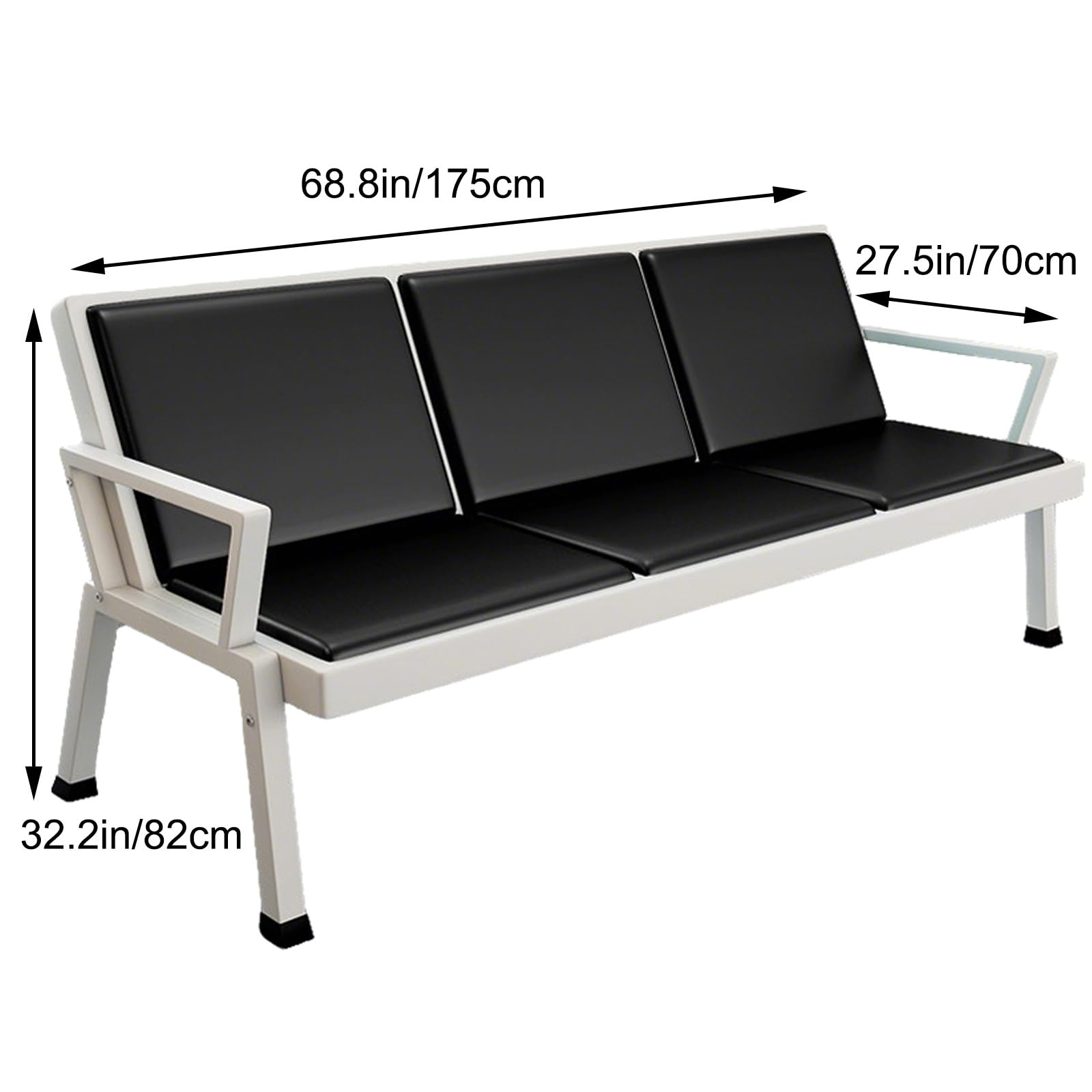 Silla de Espera Resistente, Banco para Oficinas con Respaldo Ajustable y Estructura de Acero, Ideal para Aeropuertos, Estaciones, Oficinas, Hospitales y Mucho Más(Black)