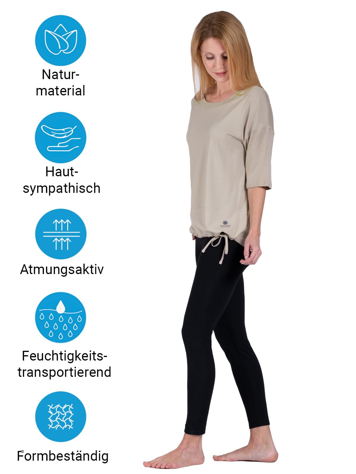 Magadi Maglietta da yoga Sara Aqua da donna in cotone biologico, da donna, top sportivo per yoga, pilates, palestra, sostenibile ed equo, talpa, XS - XL