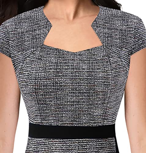 VFSHOW Womens Square Neck Patchwork Front Slit 2023 Work Business Office Bodycon Pencil Dress3