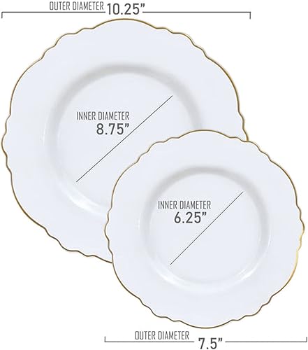 Miniatura 2 de Elegante vajilla desechable de plástico resistente, platos de plástico con diseño de borde de flores, para bodas, cumpleaños y todas las ocasiones