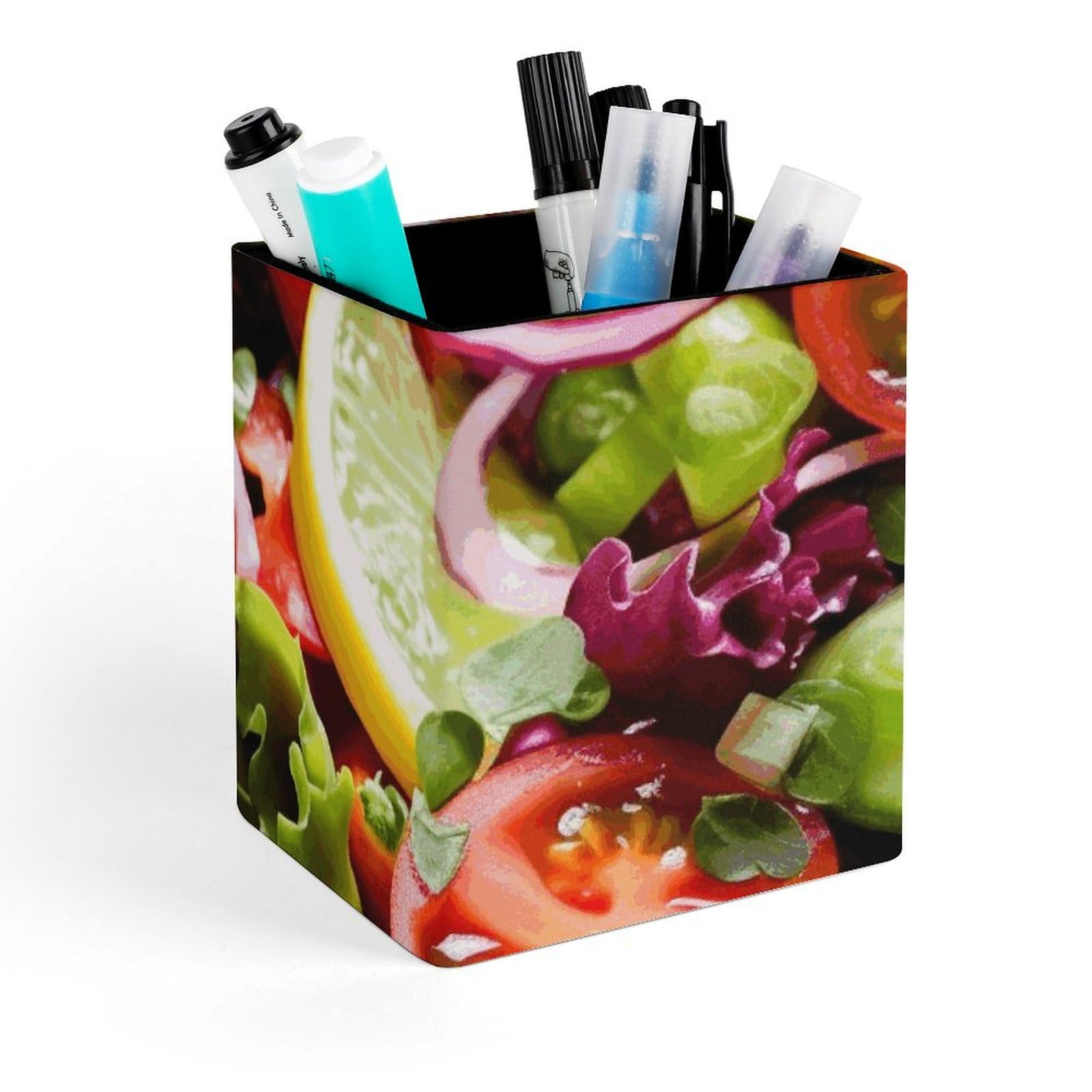 Porte-stylo carré en cuir salade : rangez vos crayons facilement