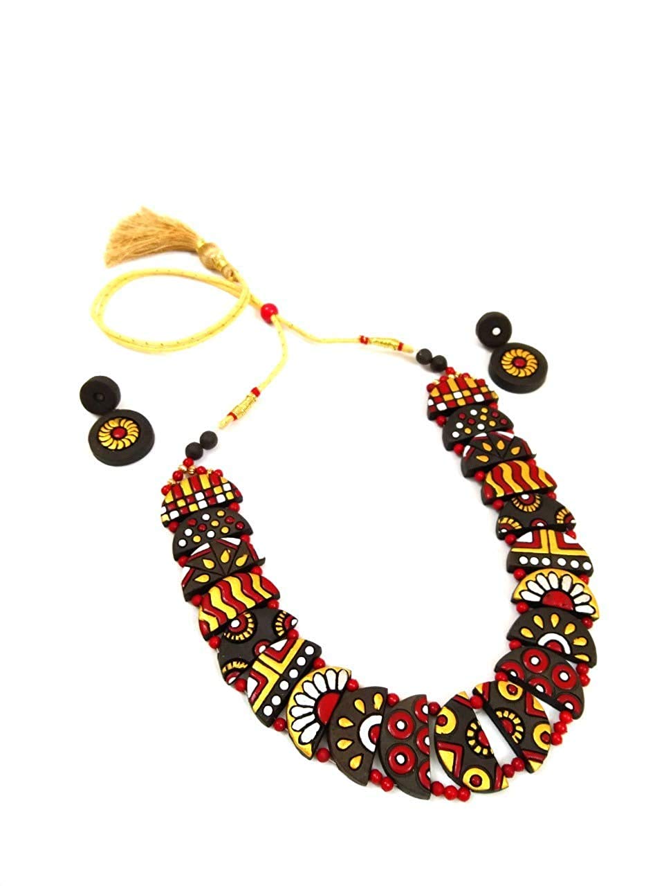 EKAM EK delicately Designed Terracotta Necklace with Earrings for Women and Girls for casual and formal wear for suit saree and skirt in multicolour (B08T6RTVM9) Amazon Price History, Amazon Price Tracker